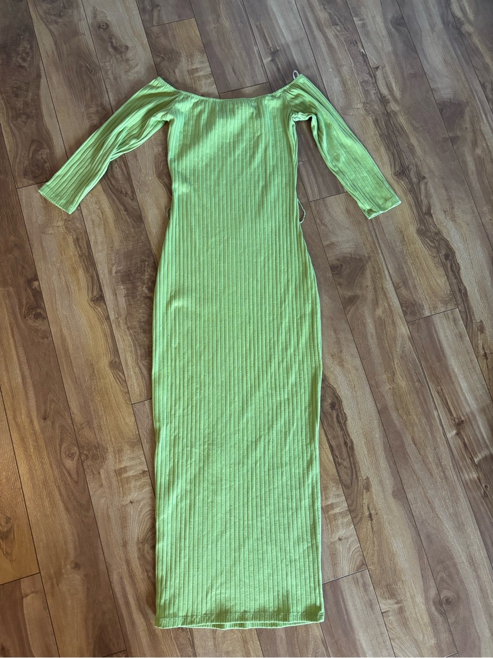 Off-Shoulder Ribbed Dress - Lime Green - Picture 2 of 7